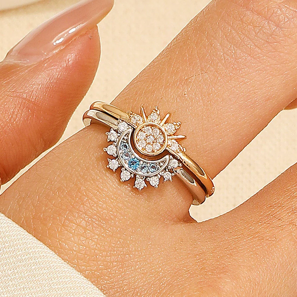 Stacked Ring Copper Light Luxury Geometric Star Pattern Set With Diamonds Women's - Image 3