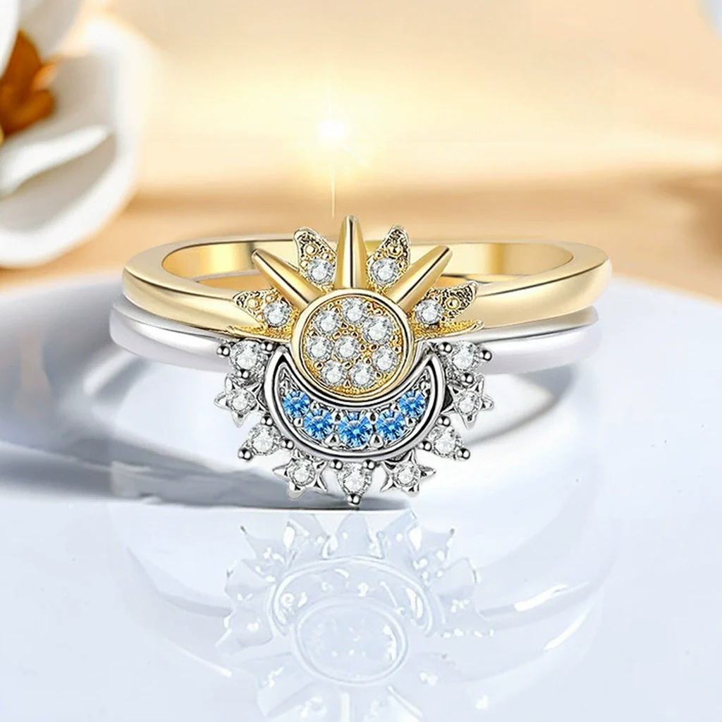 Stacked Ring Copper Light Luxury Geometric Star Pattern Set With Diamonds Women's - Image 4
