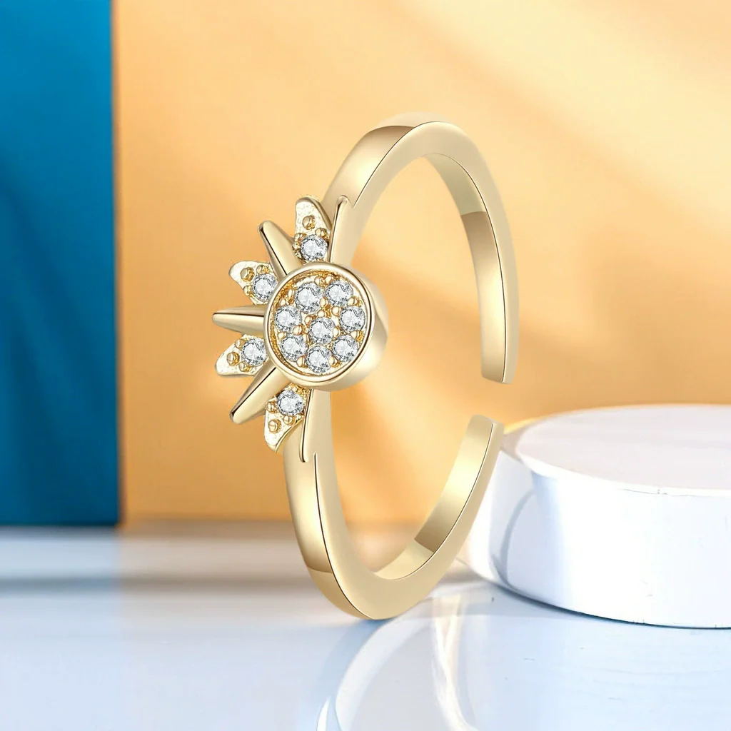 Stacked Ring Copper Light Luxury Geometric Star Pattern Set With Diamonds Women's - Image 6