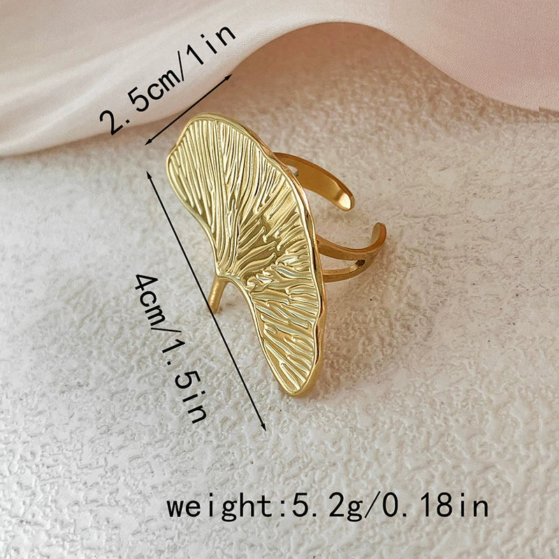 Stacking Ring Stainless Steel Electroplated Real Gold Multilayer Ginkgo Leaf Style For Women - Image 6