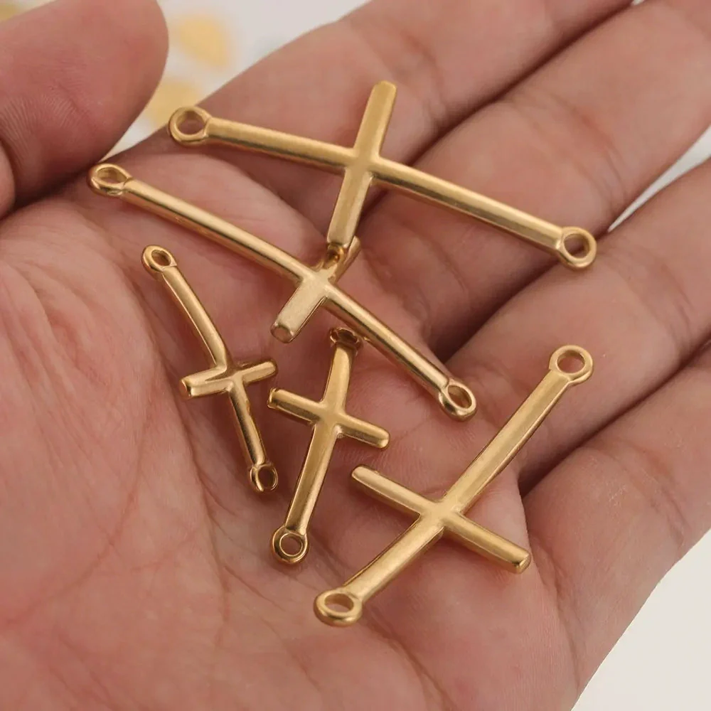 Stainless Steel 18K Gold Vacuum Plated Arc Cross Pendant Jewelry Making For Diy Bracelet And Necklace - Image 3