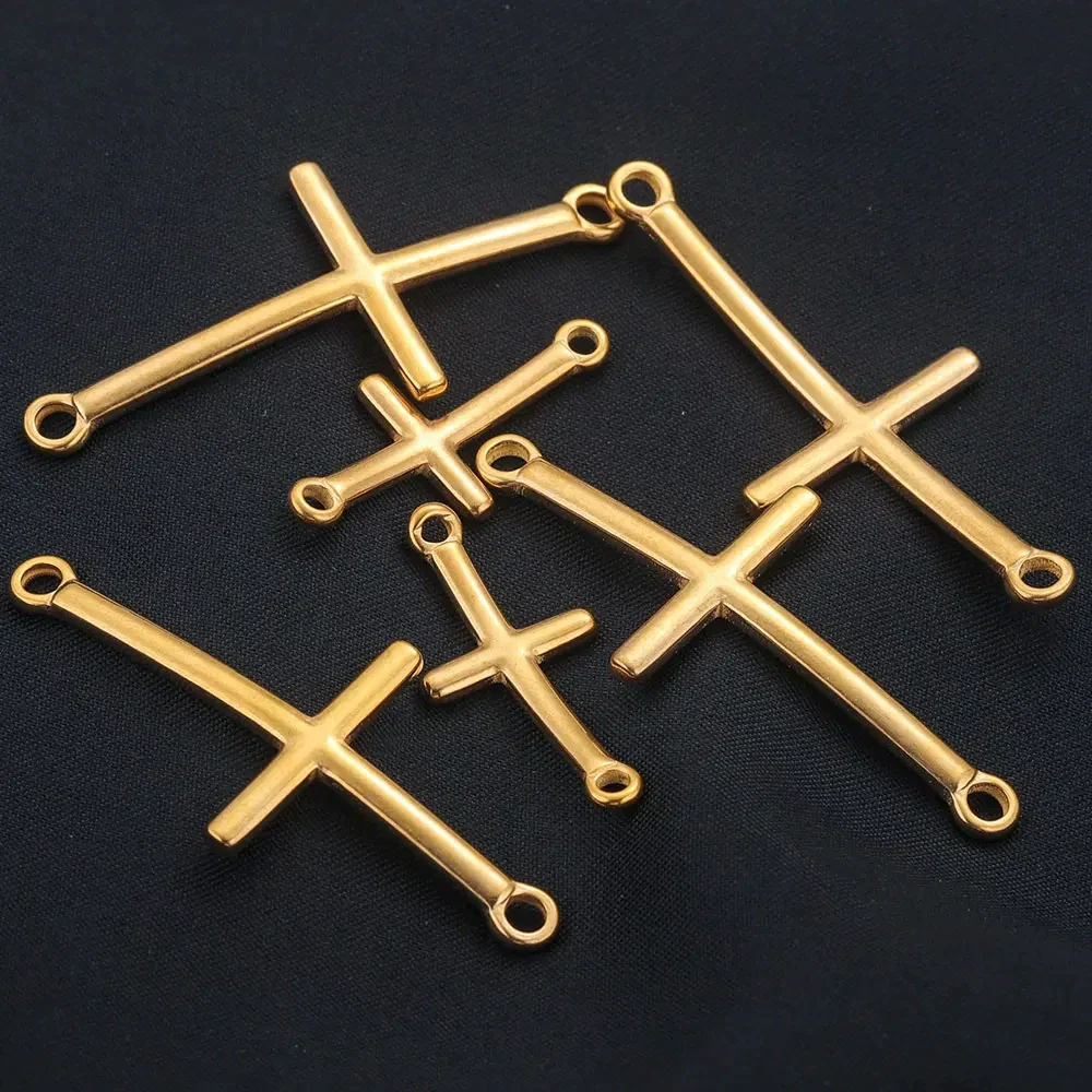 Stainless Steel 18K Gold Vacuum Plated Arc Cross Pendant Jewelry Making For Diy Bracelet And Necklace - Image 4