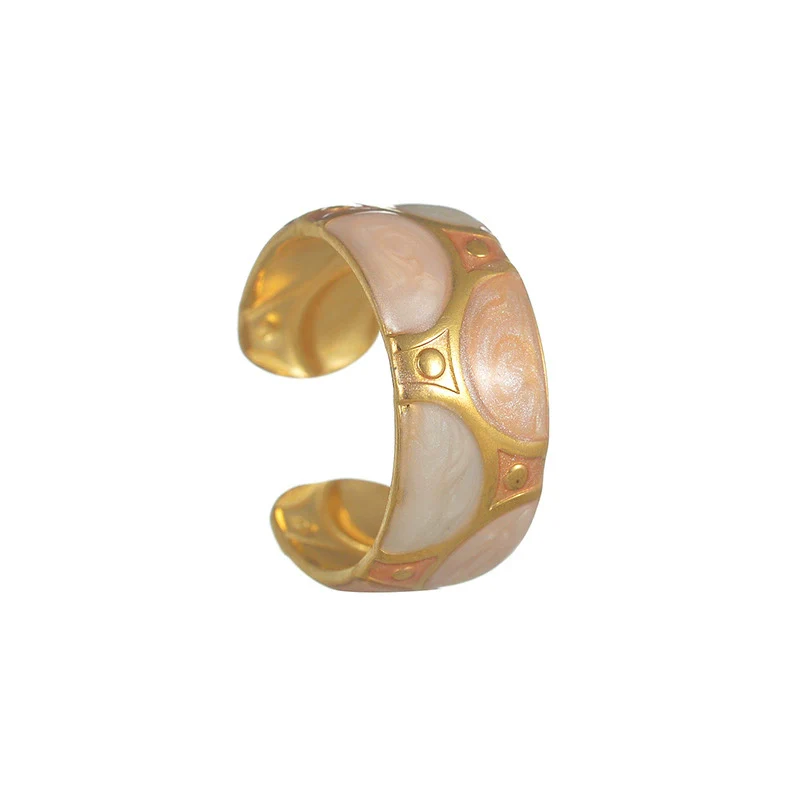 Stainless Steel 18K Goldplated Enamel Geometric Oil Dripping Ring - Image 5