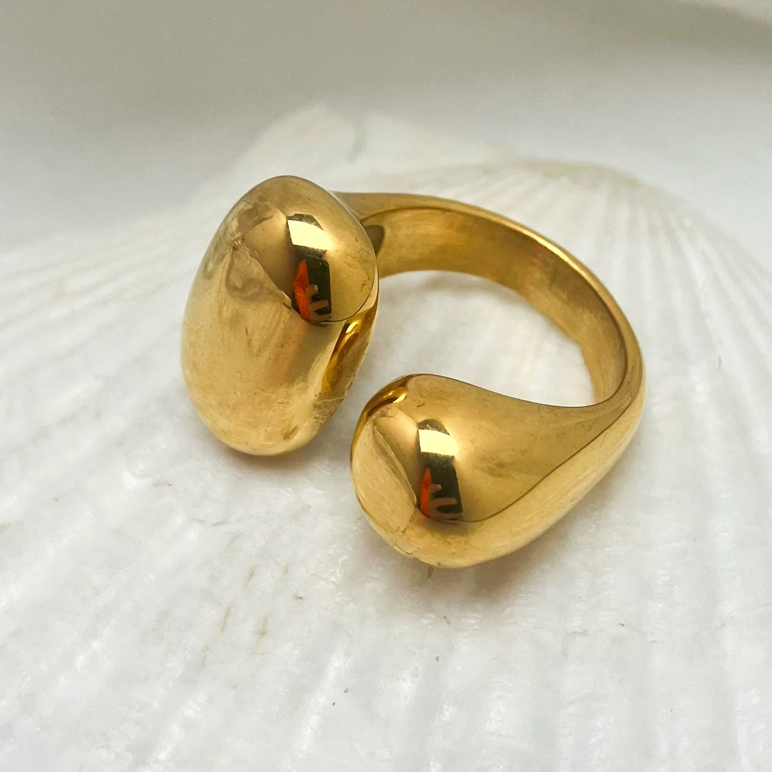 Stainless Steel 18K Goldplated Geometric Open Doubleended Ring Hand Jewelry - Image 2