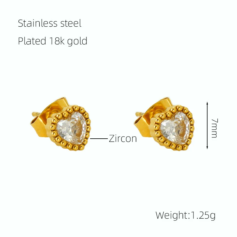 316L Stainless Steel 18K Inlaid Zircon Heart Shape Women's Earrings - Image 6