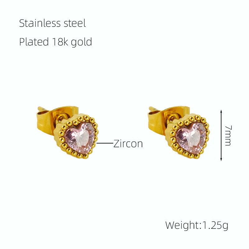 316L Stainless Steel 18K Inlaid Zircon Heart Shape Women's Earrings - Image 7