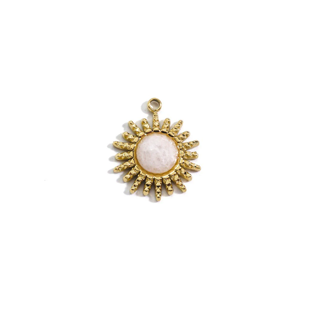 Stainless Steel And Natural Stone Jewelry Accessories Round Pendant With 14K Gold Electroplated Colorpreserving For Diy Necklace And Bracelet - Image 8