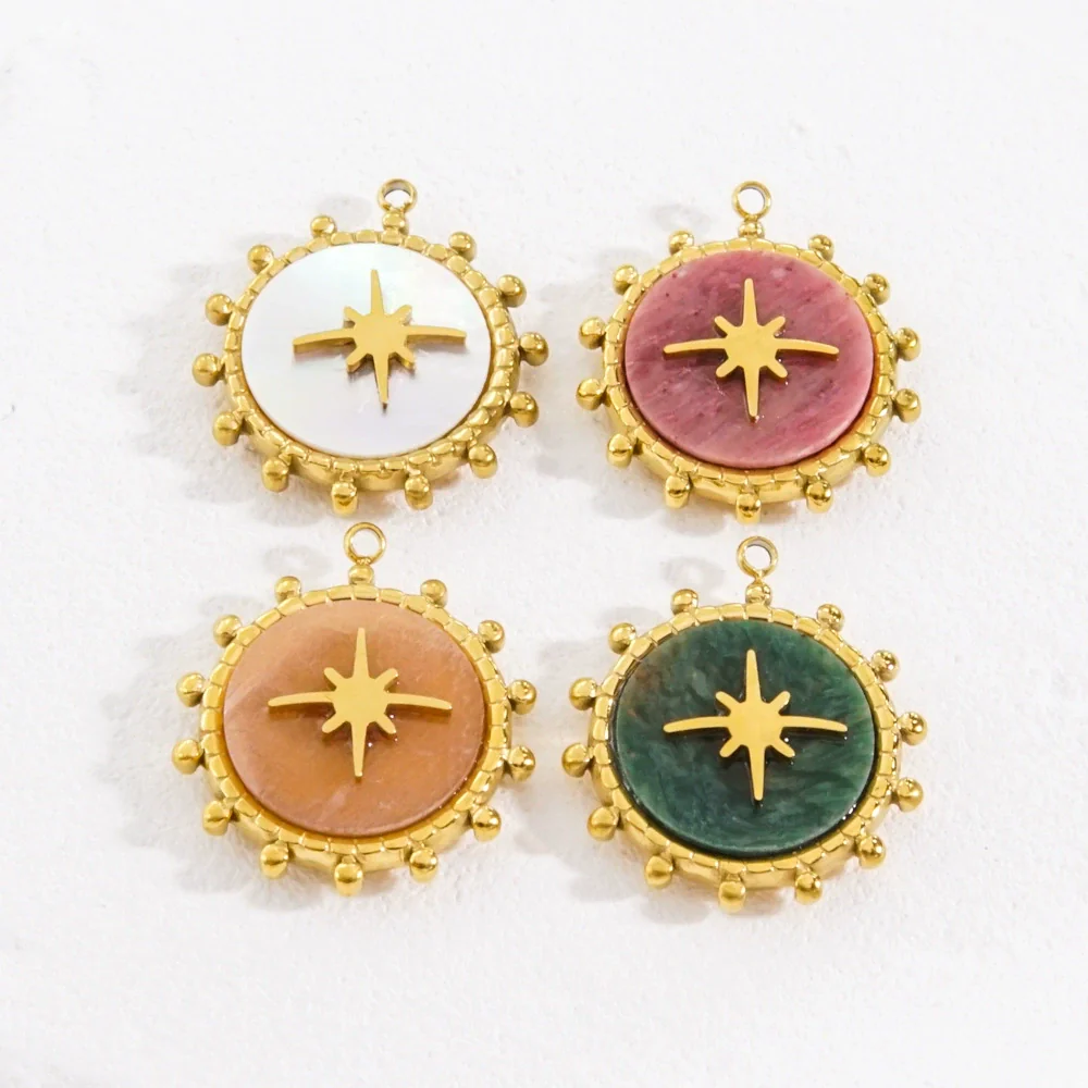 Stainless Steel And Natural Stone Pendant Necklace With Round Shape And Vacuum In Furnace Electroplating - Image 5