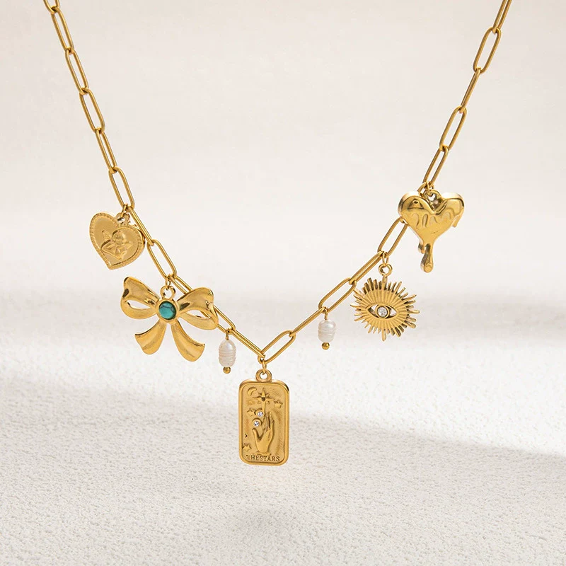 Stainless Steel And Titanium Steel Geometric Sunflower Tarot Pendant Clavicle Chain Jewelry For Women With Electroplating - Image 3
