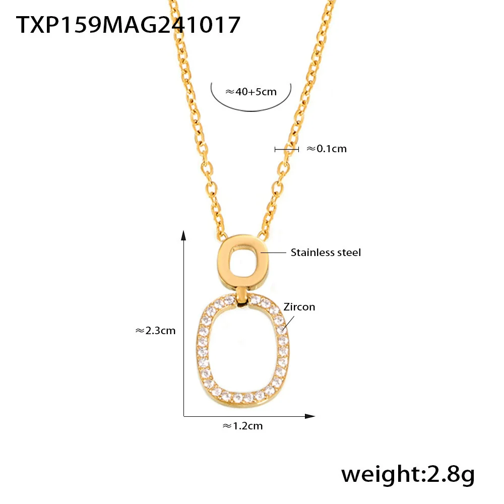 Stainless Steel And Titanium Steel Inlaid Zircon Double Ring Necklace Bracelet For Women With Electroplating And Geometric Style - Image 6