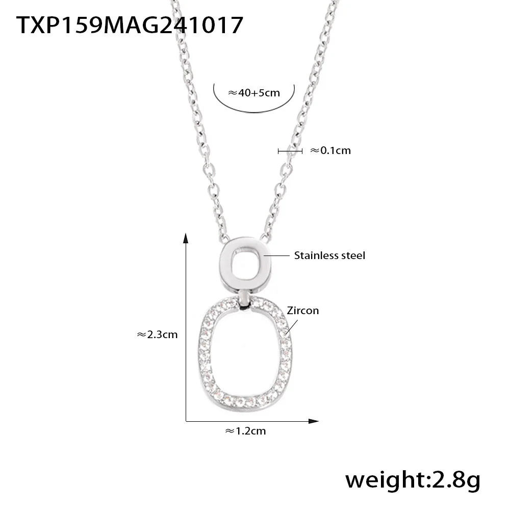 Stainless Steel And Titanium Steel Inlaid Zircon Double Ring Necklace Bracelet For Women With Electroplating And Geometric Style - Image 7