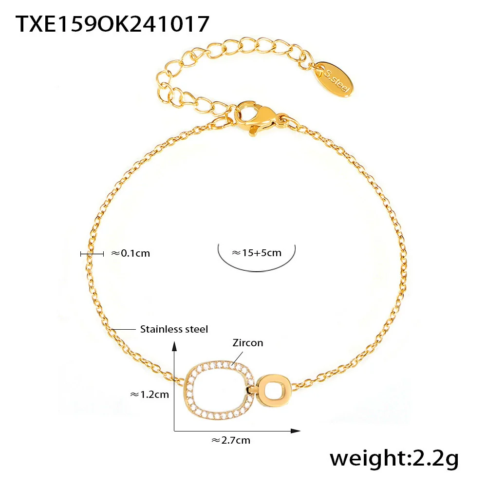 Stainless Steel And Titanium Steel Inlaid Zircon Double Ring Necklace Bracelet For Women With Electroplating And Geometric Style - Image 8