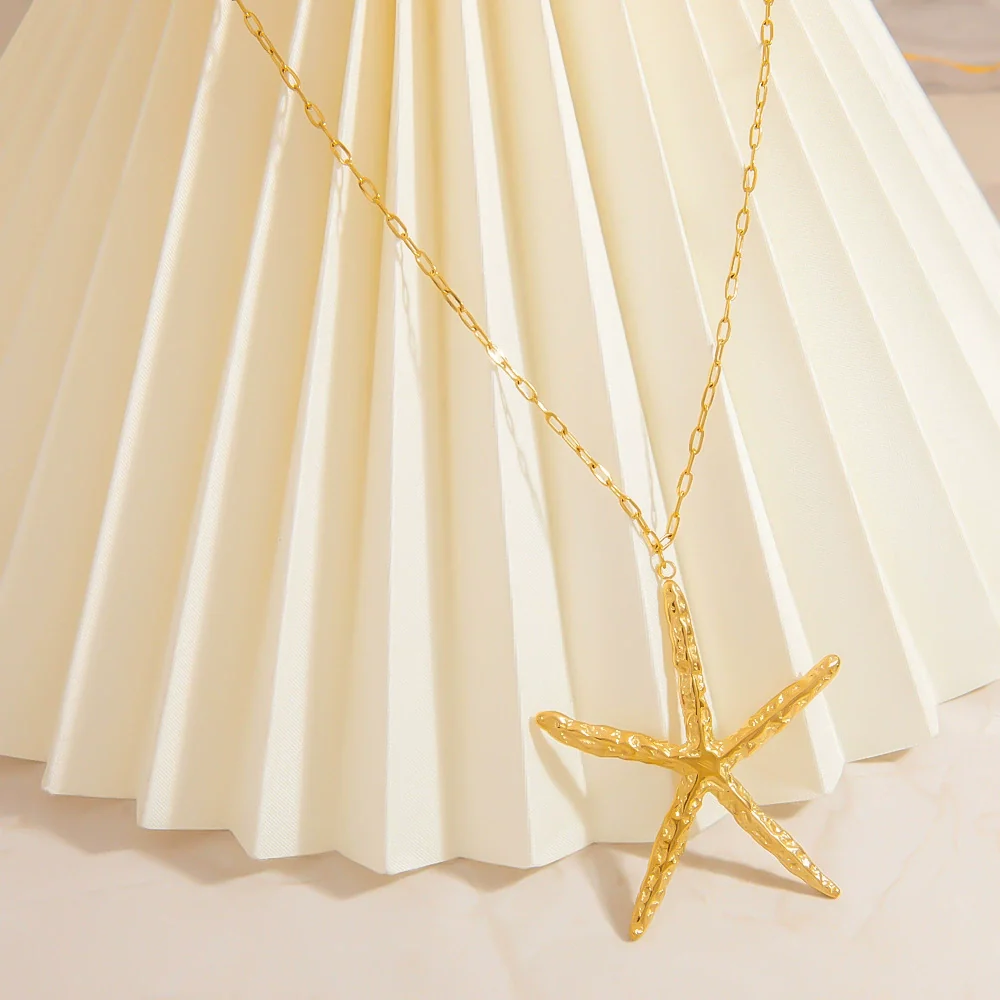 Stainless Steel And Titanium Steel Starfish Pendant Necklace For Women Electroplated Simple Style - Image 3