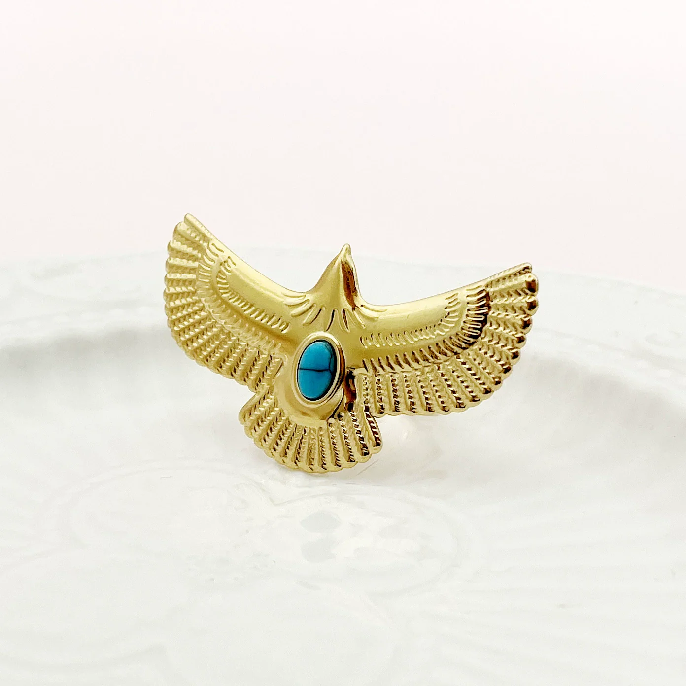 Stainless Steel Animal Eagle Open Ring With Flying Bird Wings Electroplated - Image 3