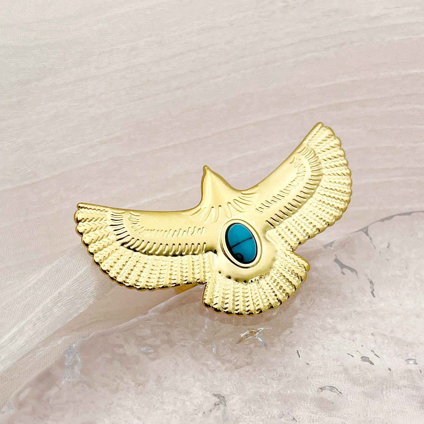 Stainless Steel Animal Eagle Open Ring With Flying Bird Wings Electroplated - Image 4
