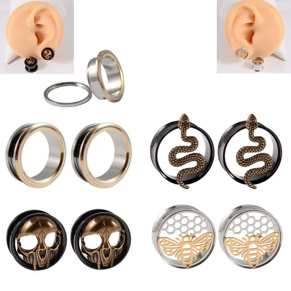 Stainless Steel Animal Shaped Electroplated Earrings Horn Bee Snake Skull