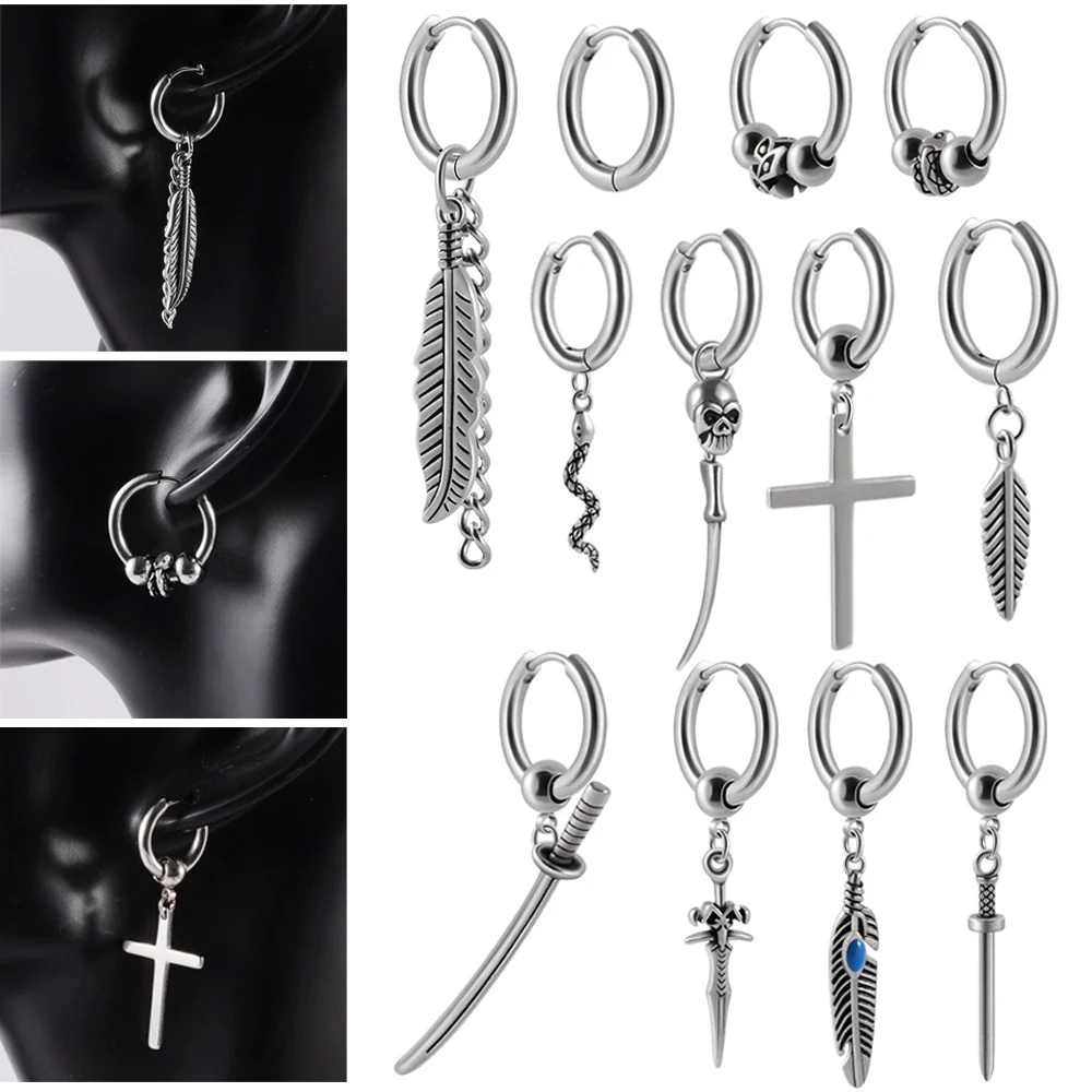 Stainless Steel Animal Zodiac Geometric Leaf Snakeshaped Skull Ear Buckle Earrings And Ear Bone Ring With Electroplating