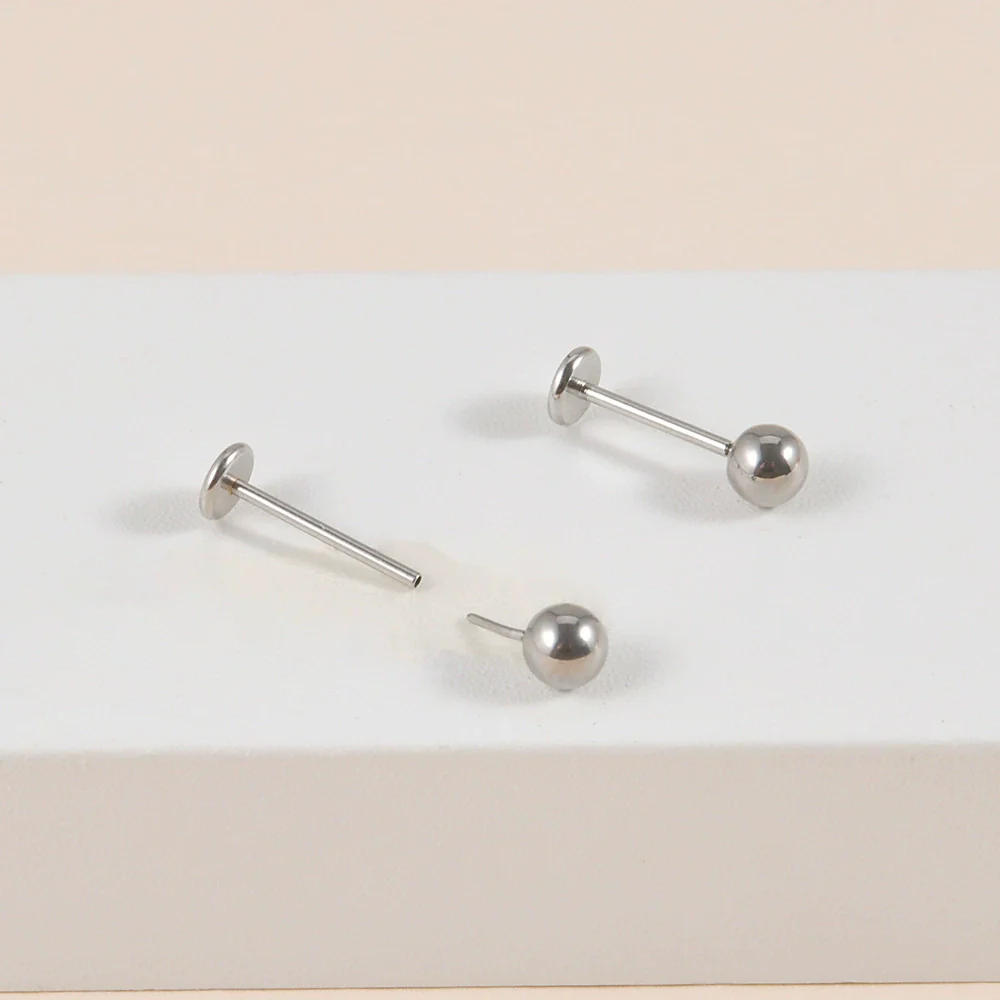 Stainless Steel Ball Tshaped Electroplating Style Earrings With Single Diamond And Round Zircon - Image 4
