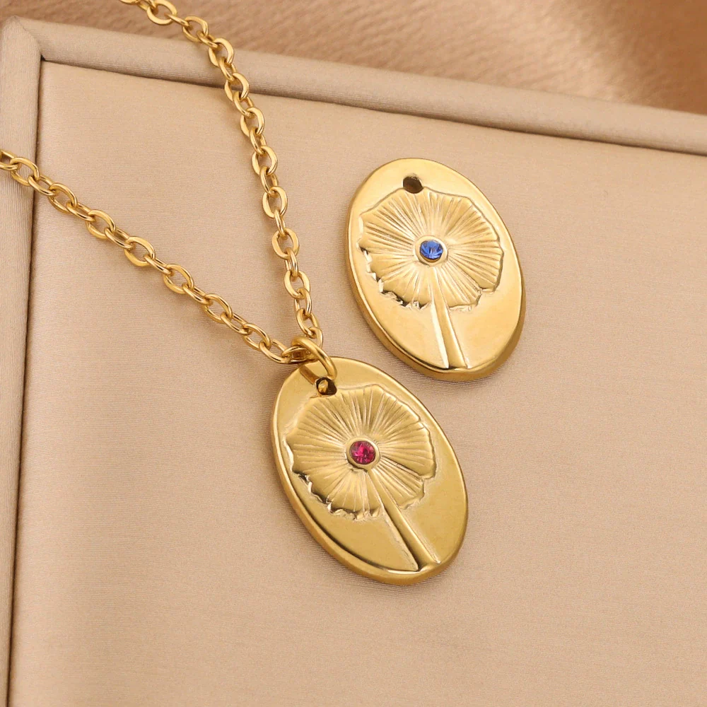 Stainless Steel Bohemian Oval Floral Pendant Jewelry Accessories With 18K Electroplating - Image 3