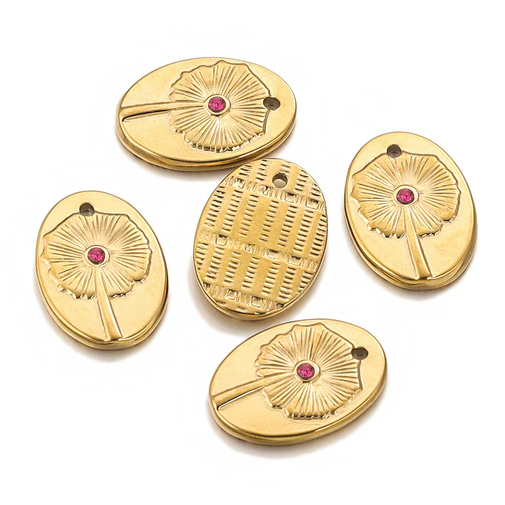 Stainless Steel Bohemian Oval Floral Pendant Jewelry Accessories With 18K Electroplating - Image 6