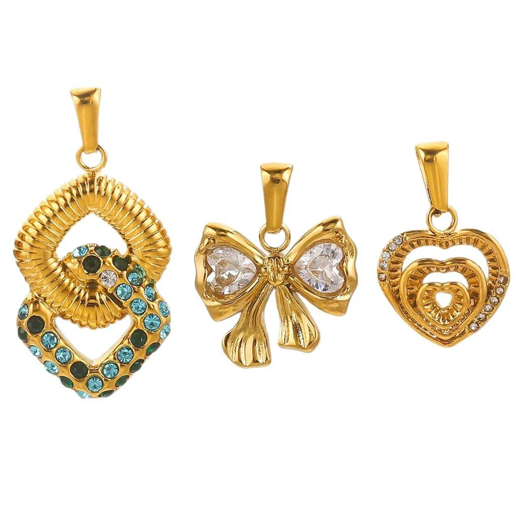 Stainless Steel Bow Pattern Vacuum Plating Crystal Diamond Pendant Jewelry Accessories - Image 5