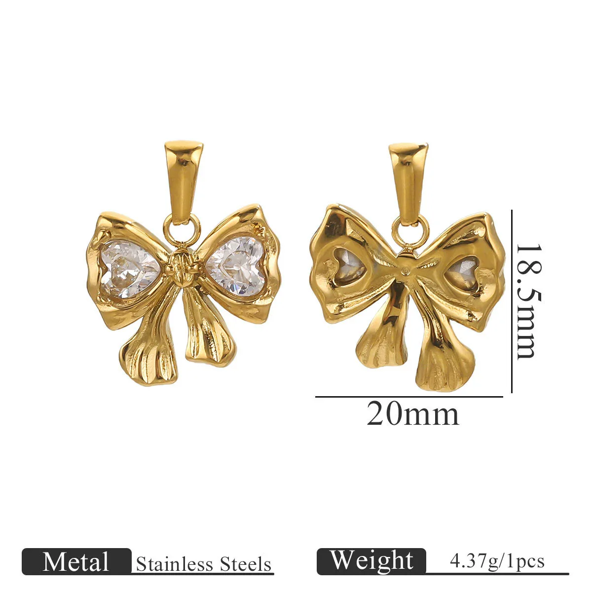 Stainless Steel Bow Pattern Vacuum Plating Crystal Diamond Pendant Jewelry Accessories - Image 6