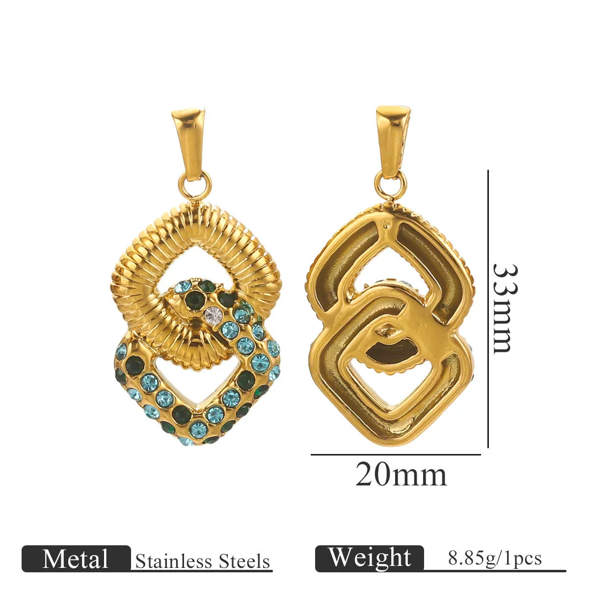 Stainless Steel Bow Pattern Vacuum Plating Crystal Diamond Pendant Jewelry Accessories - Image 8