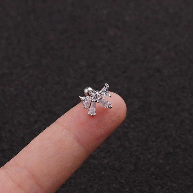 Stainless Steel Bow Pendant Zircon Earrings - Image 11