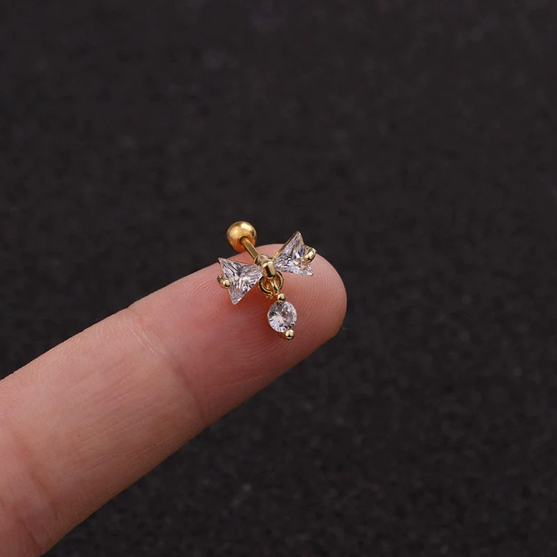 Stainless Steel Bow Pendant Zircon Earrings - Image 16