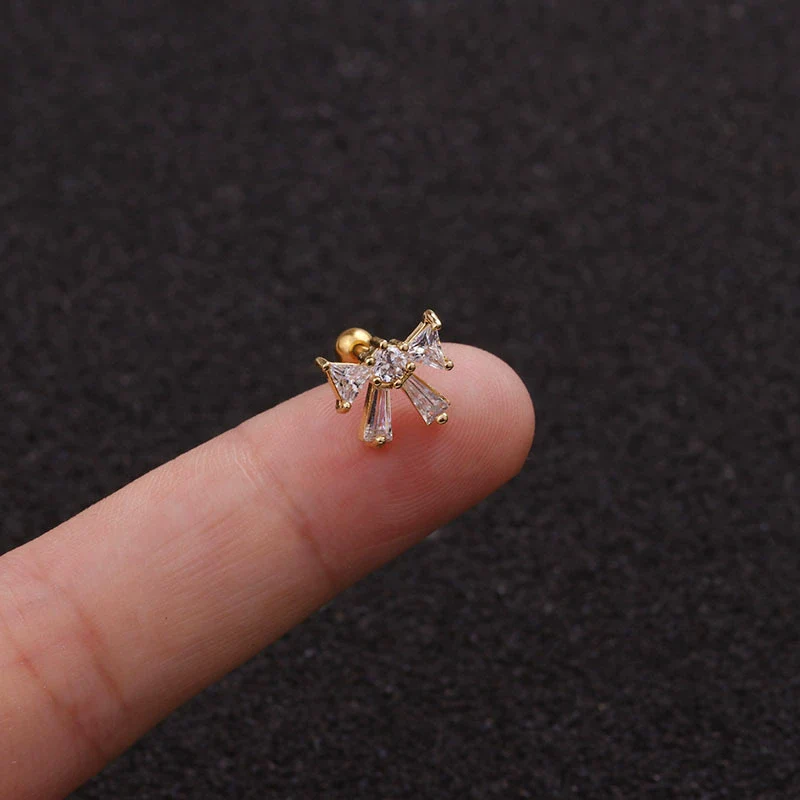Stainless Steel Bow Pendant Zircon Earrings - Image 17