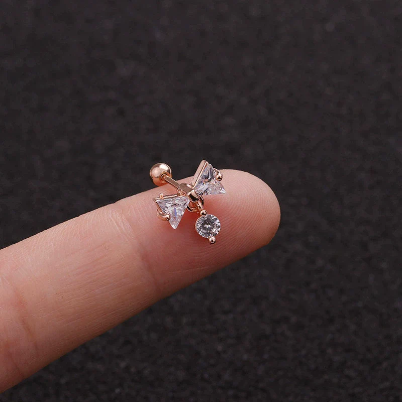 Stainless Steel Bow Pendant Zircon Earrings - Image 22