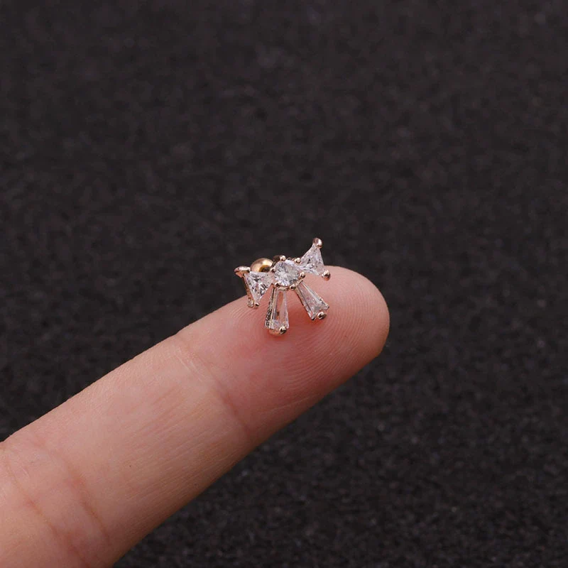 Stainless Steel Bow Pendant Zircon Earrings - Image 23