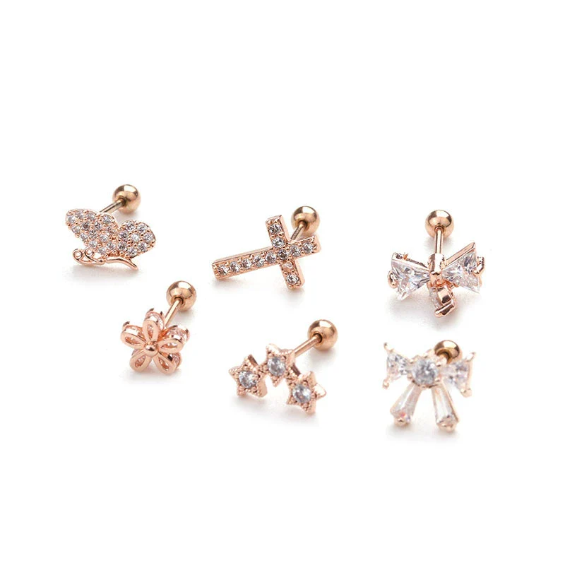 Stainless Steel Bow Pendant Zircon Earrings - Image 5