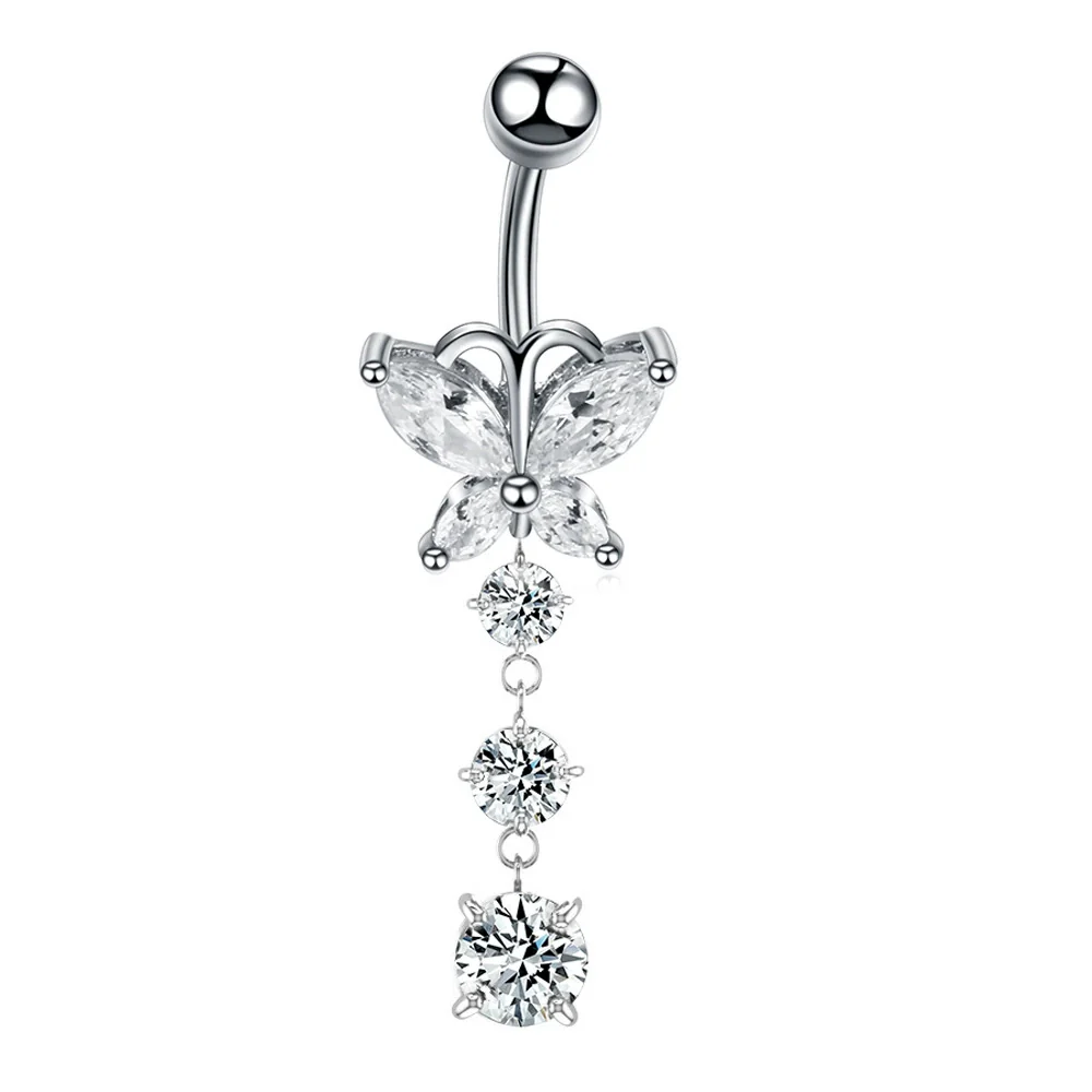 Stainless Steel Butterfly Navel Ring With Diamond Design And Alloy Inlaid Artificial Gemstones For Women Body Piercing Jewelry - Image 11