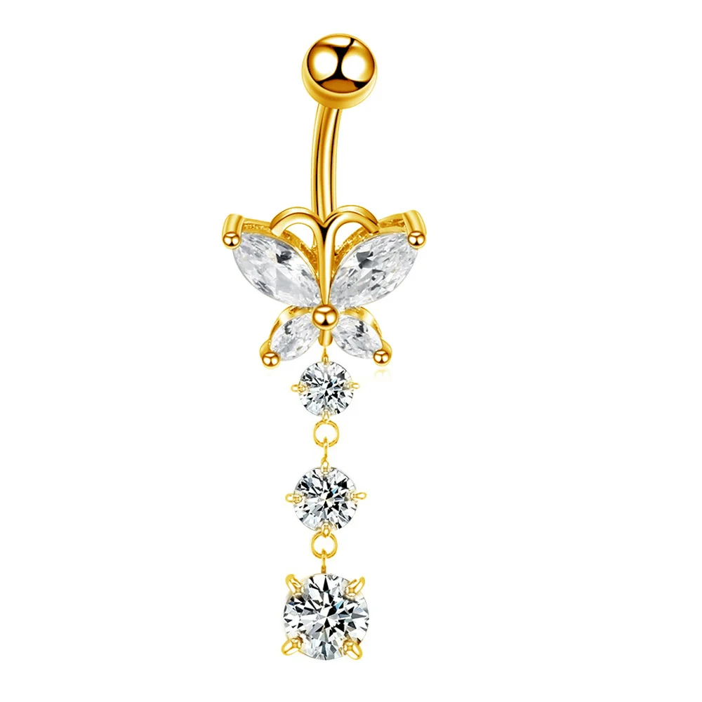 Stainless Steel Butterfly Navel Ring With Diamond Design And Alloy Inlaid Artificial Gemstones For Women Body Piercing Jewelry - Image 12
