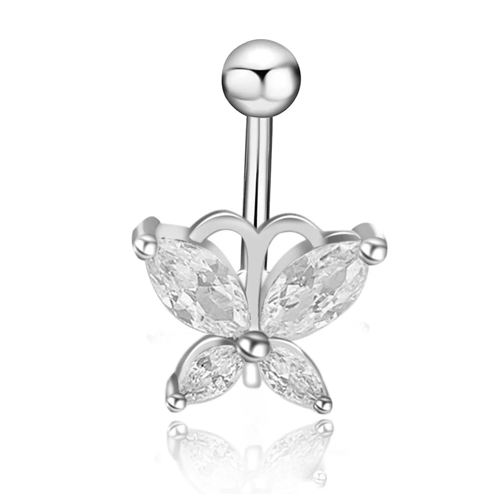 Stainless Steel Butterfly Navel Ring With Diamond Design And Alloy Inlaid Artificial Gemstones For Women Body Piercing Jewelry - Image 6