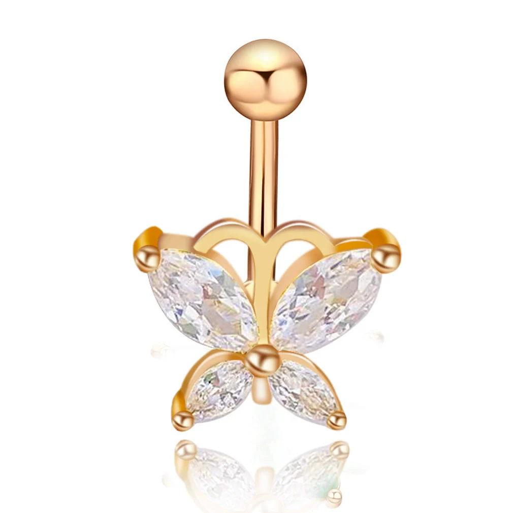 Stainless Steel Butterfly Navel Ring With Diamond Design And Alloy Inlaid Artificial Gemstones For Women Body Piercing Jewelry - Image 7