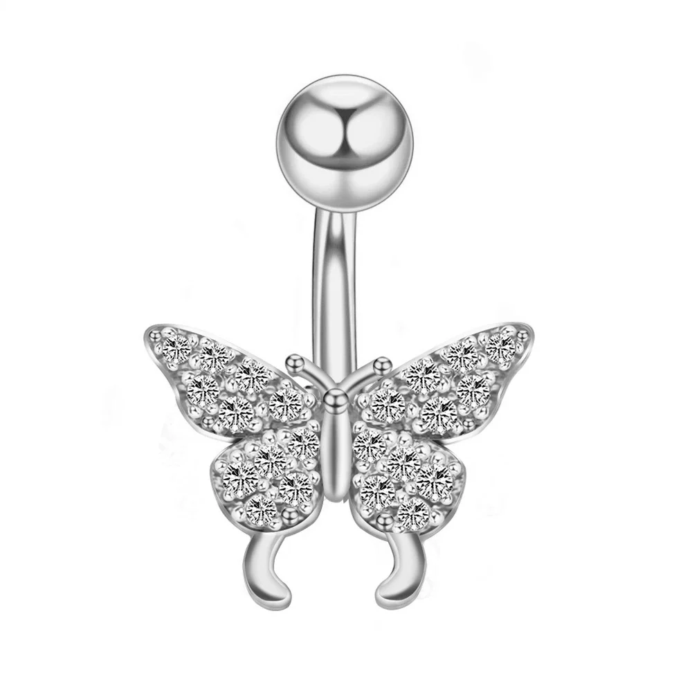 Stainless Steel Butterfly Navel Ring With Diamond Design And Alloy Inlaid Artificial Gemstones For Women Body Piercing Jewelry - Image 8