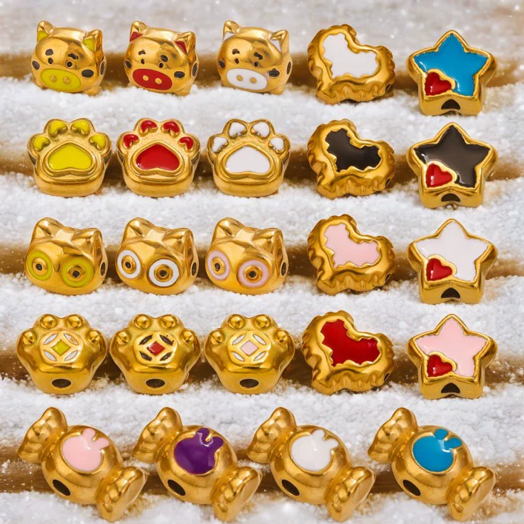Stainless Steel Cartoon Beads With Oil Dropping Large Hole Eight Eyes Pattern 18K Gold Vacuum Plated Diy Bracelet Jewelry Accessories - Image 2