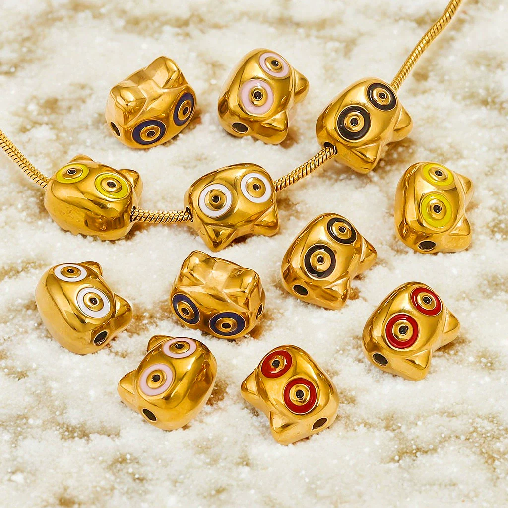 Stainless Steel Cartoon Beads With Oil Dropping Large Hole Eight Eyes Pattern 18K Gold Vacuum Plated Diy Bracelet Jewelry Accessories - Image 3