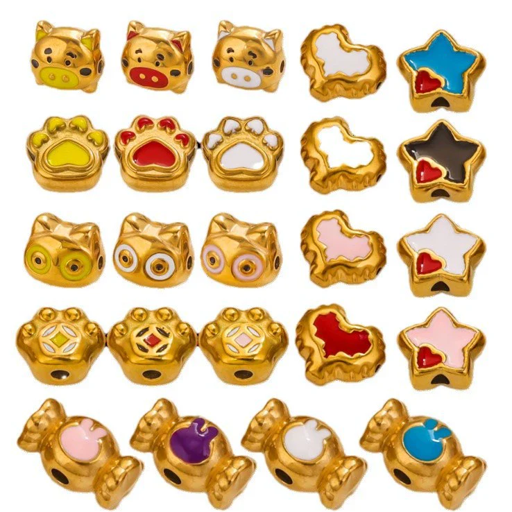 Stainless Steel Cartoon Beads With Oil Dropping Large Hole Eight Eyes Pattern 18K Gold Vacuum Plated Diy Bracelet Jewelry Accessories - Image 5