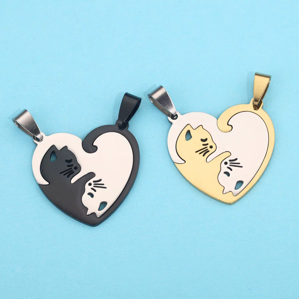 Stainless Steel Cat Puppy Cartoon Pendant Necklace 18K Gold Plated - Image 2