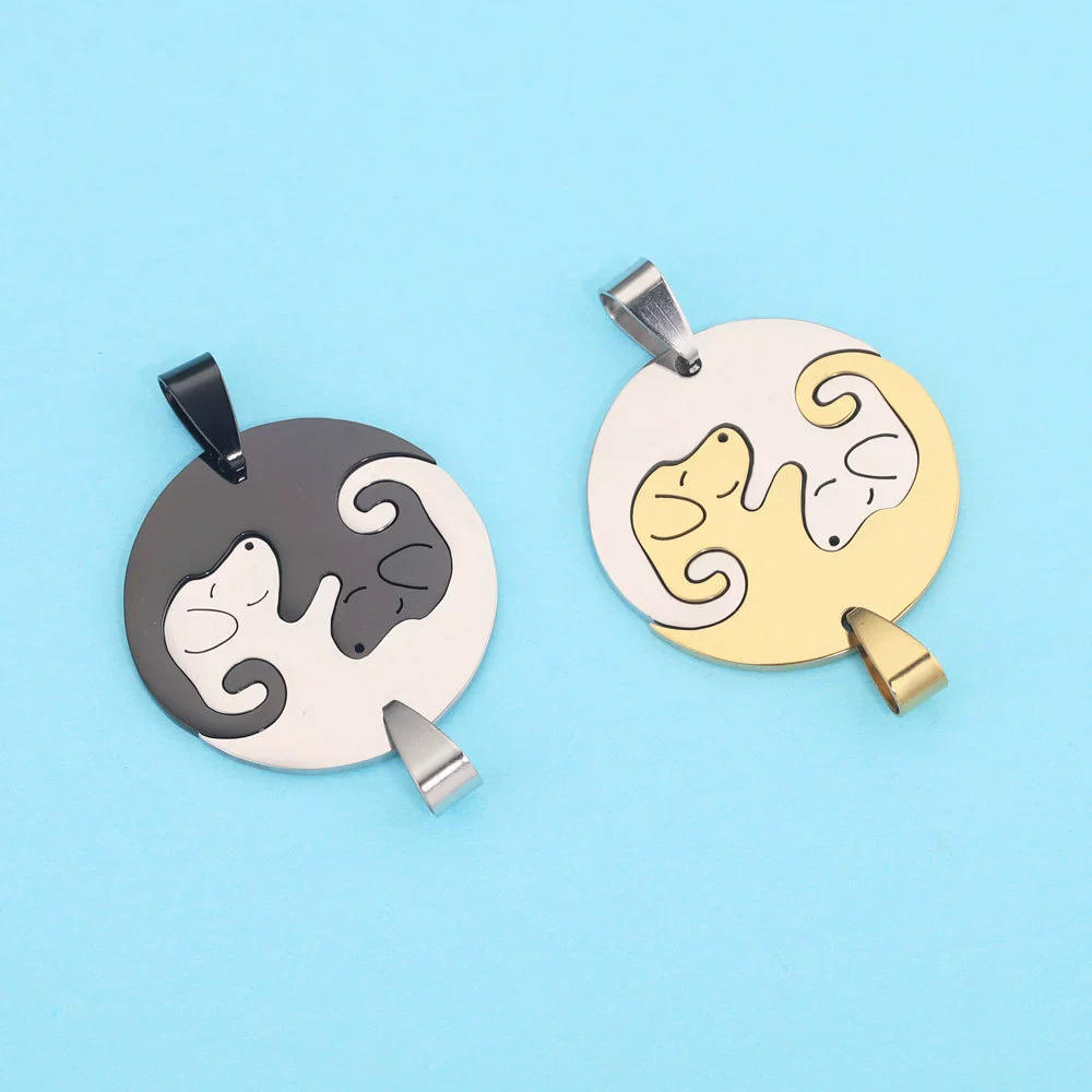 Stainless Steel Cat Puppy Cartoon Pendant Necklace 18K Gold Plated - Image 3