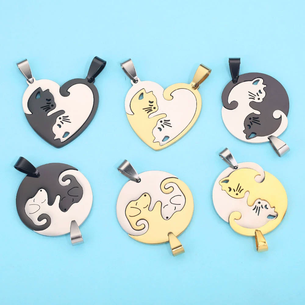 Stainless Steel Cat Puppy Cartoon Pendant Necklace 18K Gold Plated - Image 4