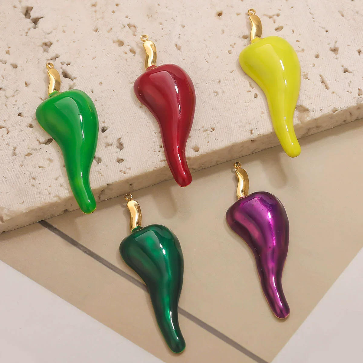 Stainless Steel Chili Pepper Shaped Electroplated Handmade Jewelry Pendant For Necklace Bracelet Bag Diy - Image 4