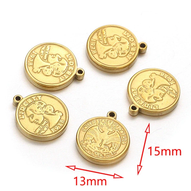 Stainless Steel Coin Round Pendant Necklace With Crown Pattern And Electroplating Treatment For Ladies - Image 10