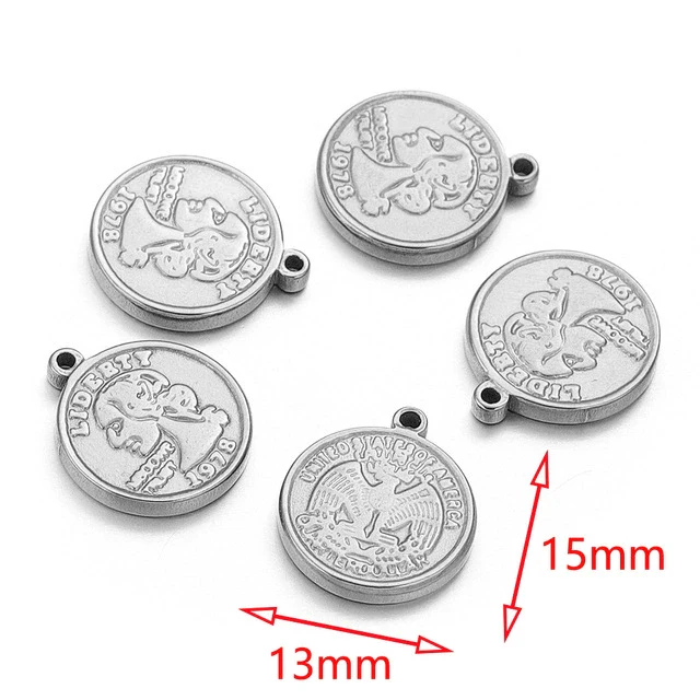 Stainless Steel Coin Round Pendant Necklace With Crown Pattern And Electroplating Treatment For Ladies - Image 11