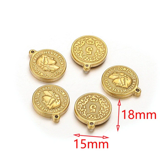 Stainless Steel Coin Round Pendant Necklace With Crown Pattern And Electroplating Treatment For Ladies - Image 12