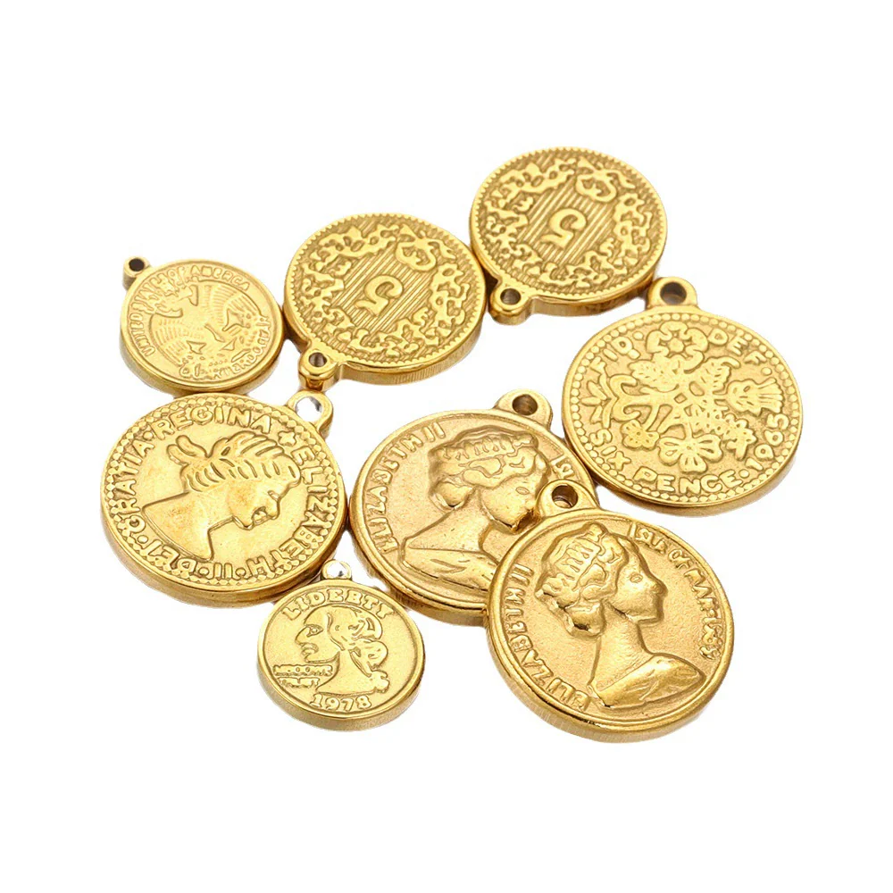 Stainless Steel Coin Round Pendant Necklace With Crown Pattern And Electroplating Treatment For Ladies - Image 5