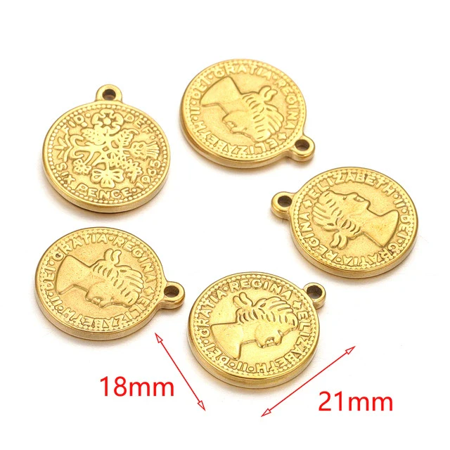 Stainless Steel Coin Round Pendant Necklace With Crown Pattern And Electroplating Treatment For Ladies - Image 6